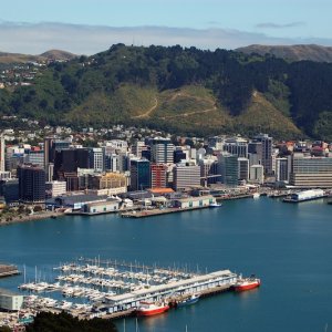 Wellington Harbour, North Island, New Zealand, taken from Mount Victoria overlooking Oriental Bay, J
