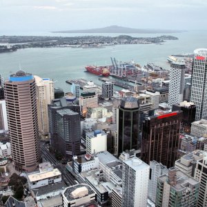 Aerial view of Auckland, New Zealand in rainy weather