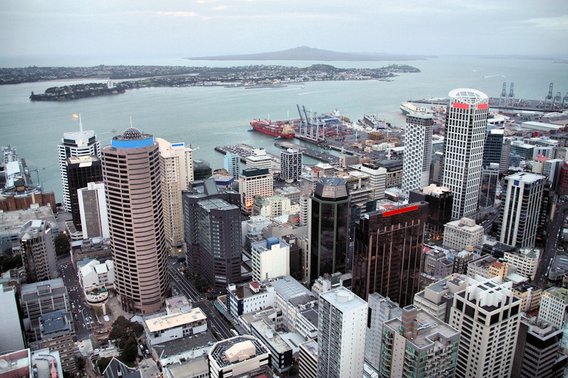 Aerial view of Auckland, New Zealand in rainy weather