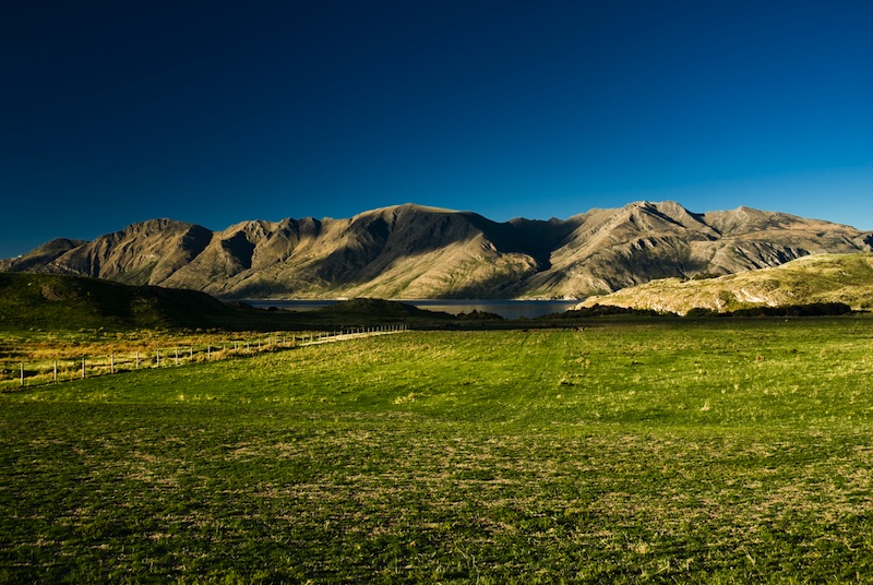 Mountain range with green meadow near Wanaka, New Zealand., Peter Wey